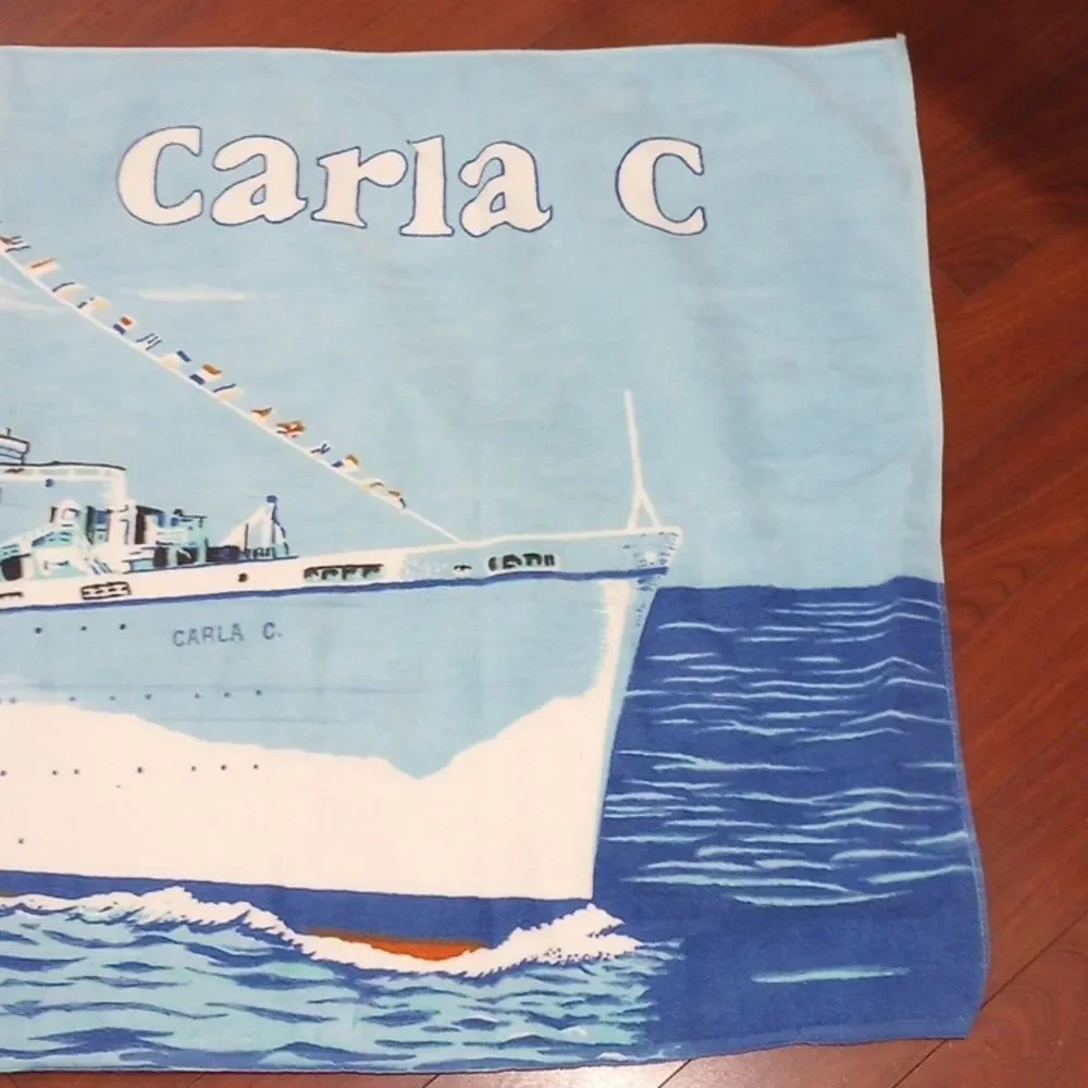 Carla C. Sailing Ship Beach Towel, Vintage 1980s!